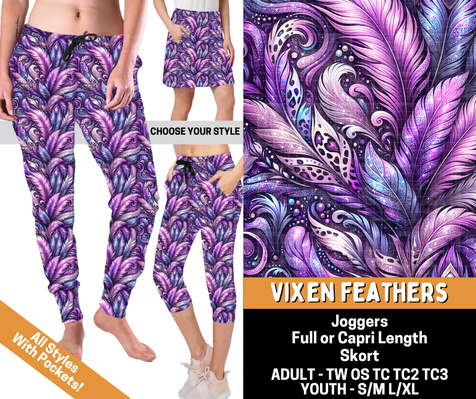 Preorder! Closes 6/1. ETA Sept. Vixen Feathers Combo Jogger Lengths & Skort