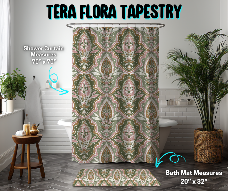 Preorder! Closes 3/26. ETA June. Tera Flora Tapestry Custom Shower Curtain and/or Bath Mat