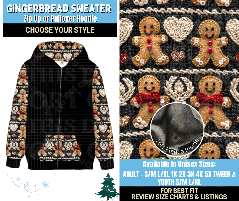 Preorder! Closes 8/28. ETA Nov. Gingerbread Sweater Zip-Up or Pullover Hoodie