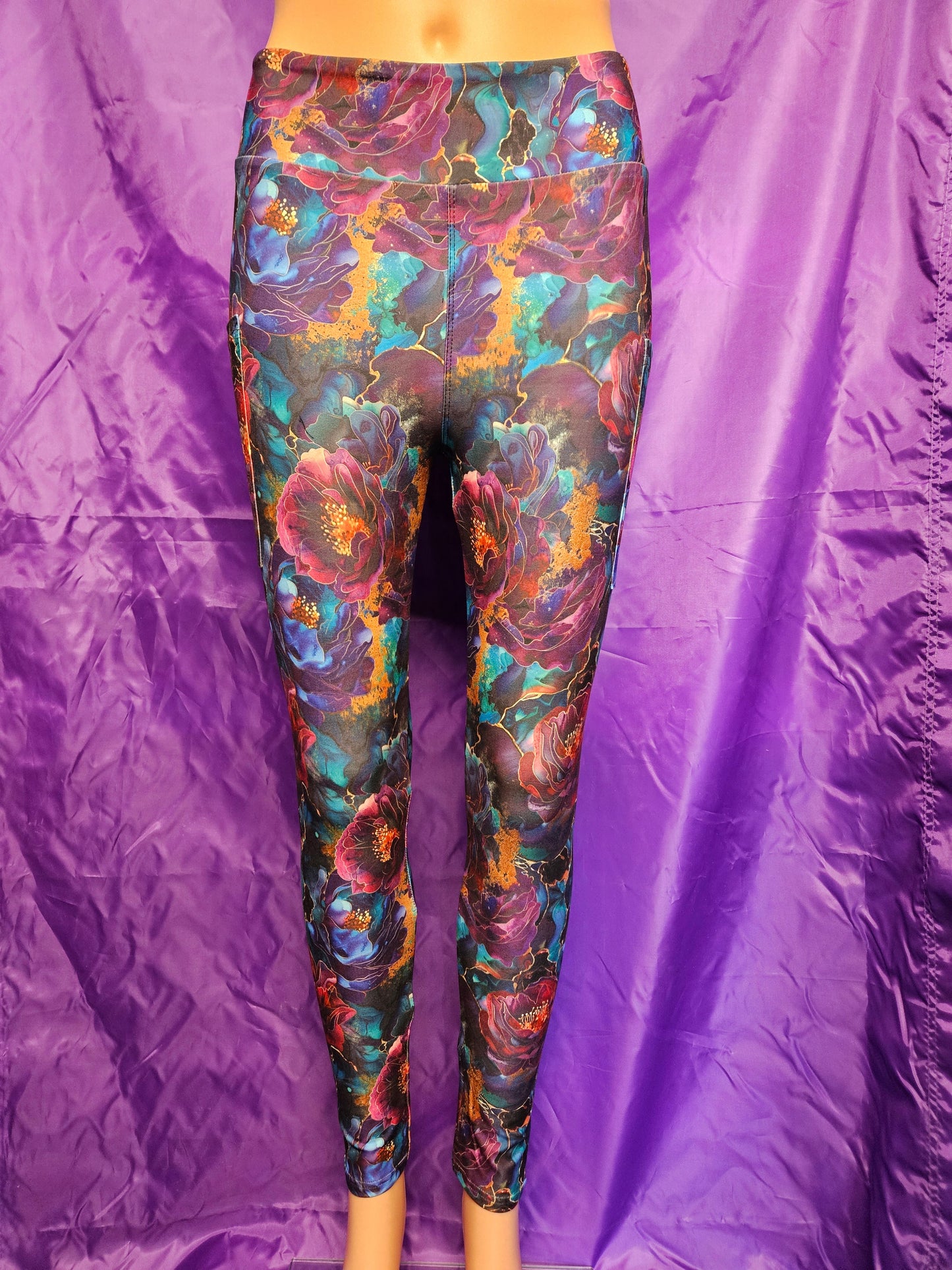 Burgundy Flower leggings, skorts, and capris with pockets