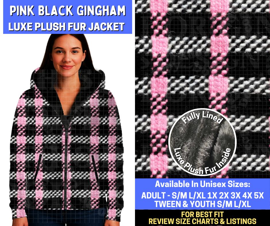 Preorder! Closes 10/20. ETA Jan. Pink Black Gingham Luxe Fur Jacket