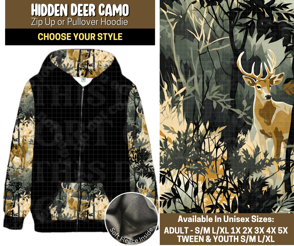 Preorder! Closes 9/12. ETA Dec. Hidden Deer Camo Zip-Up or Pullover Hoodie