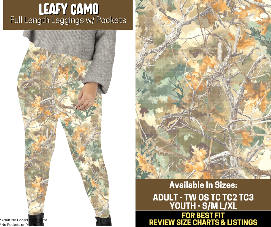 Preorder! Closes 9/12. ETA Dec. Leafy Camo Full Length Leggings w/wo Pockets