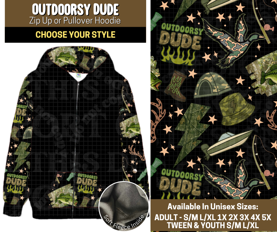 Preorder! Closes 9/12. ETA Dec. Outdoorsy Dude Zip-Up or Pullover Hoodie
