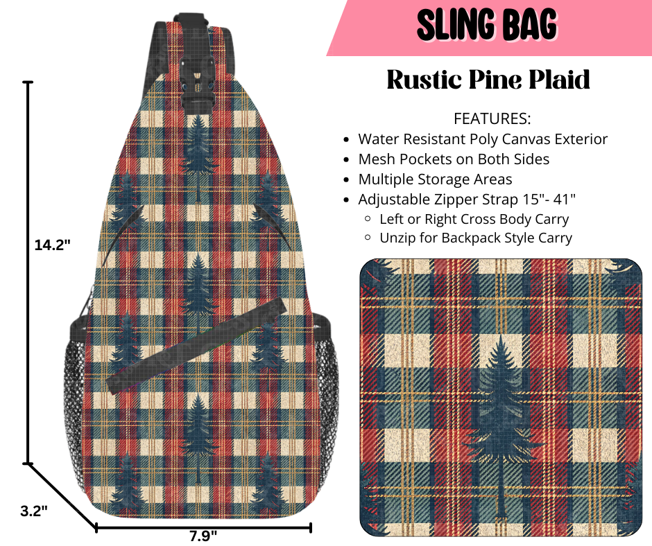 Preorder! Closes 9/17. ETA Dec. Rustic Pine Plaid Sling Bag