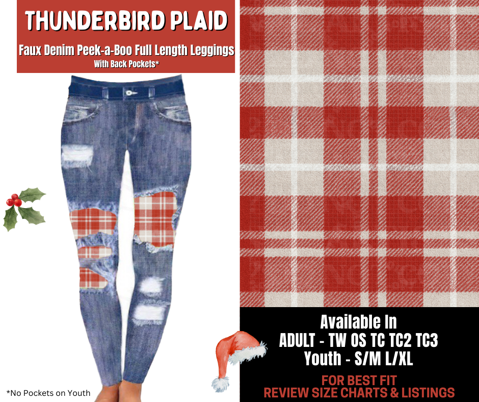 Preorder! Closes 9/24. ETA Dec. Thunderbird Plaid Full Length Faux Denim Peekaboo