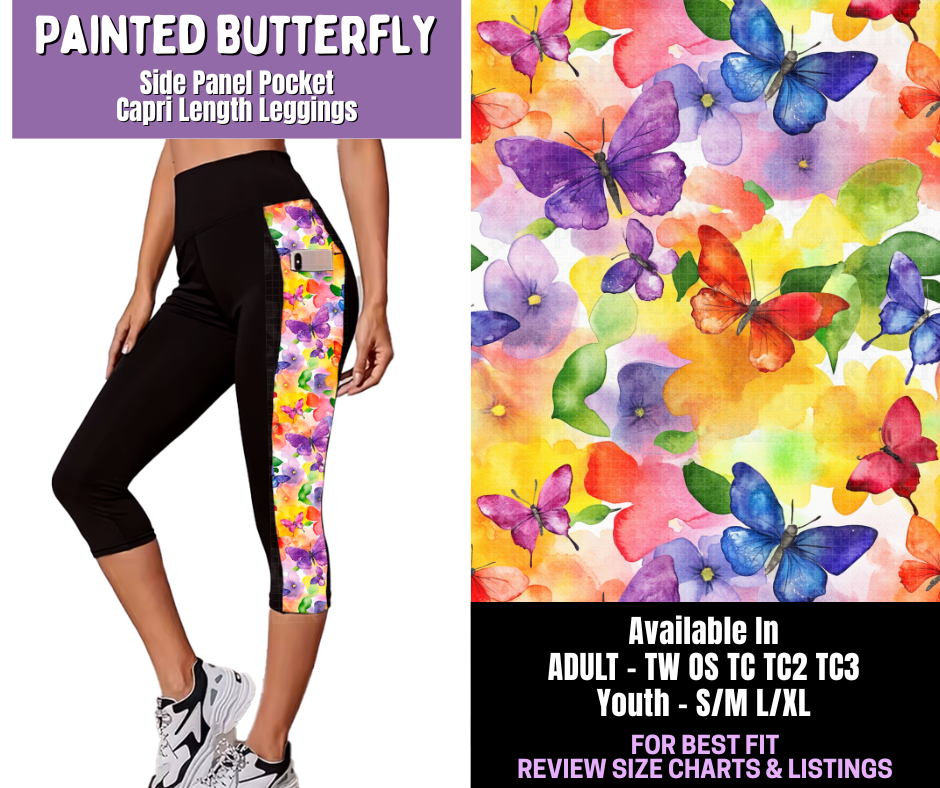 Preorder! Closes 12/18. ETA March. Painted Butterfly Side Panel Pocket Capri Length Leggings
