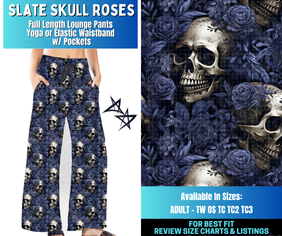 Preorder! Closes 12/17. ETA March. Slate Skull Roses Full Length Lounge Pants
