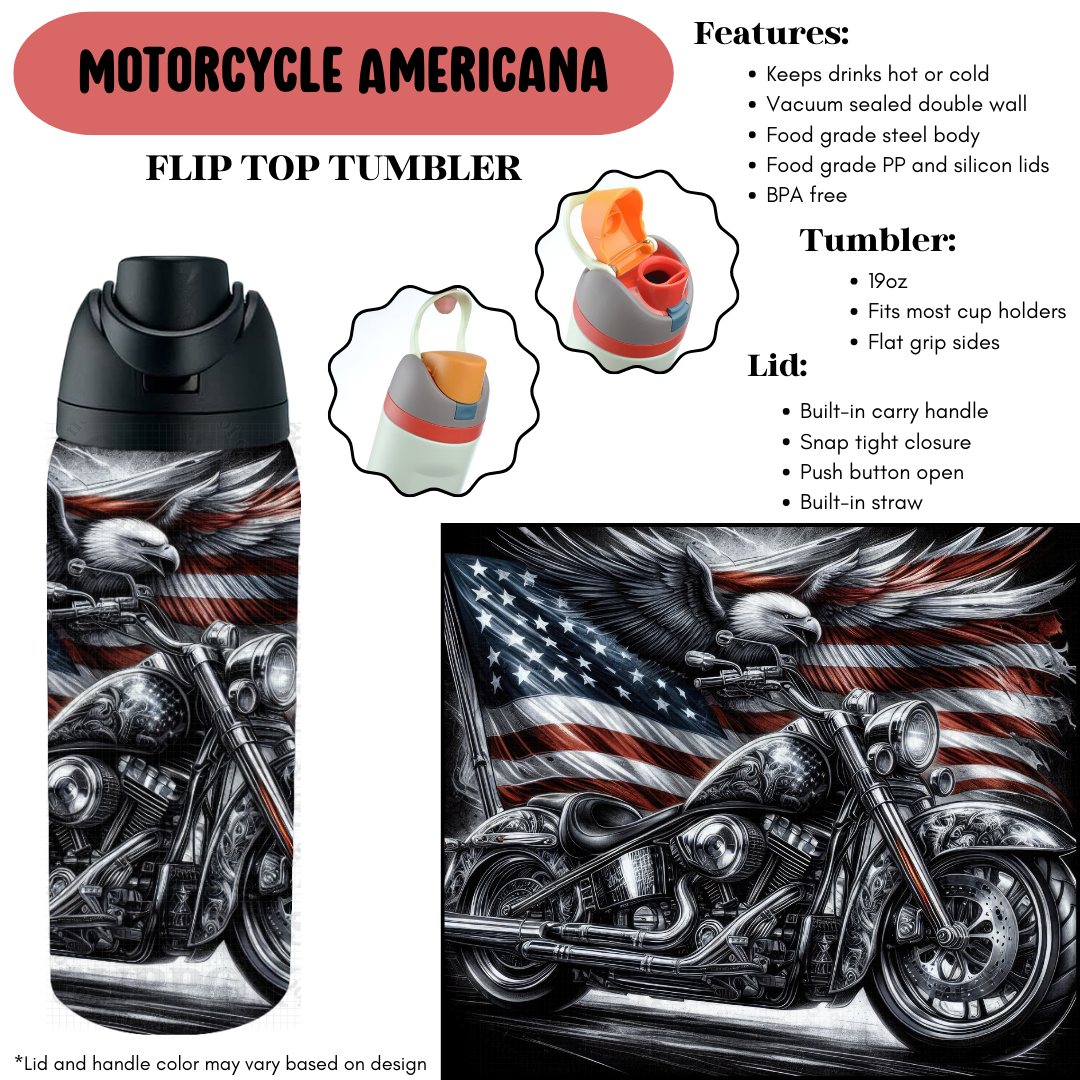 Preorder! Closes 9/18. ETA Dec. Motorcycle Americana Cup Flip Top Tumbler