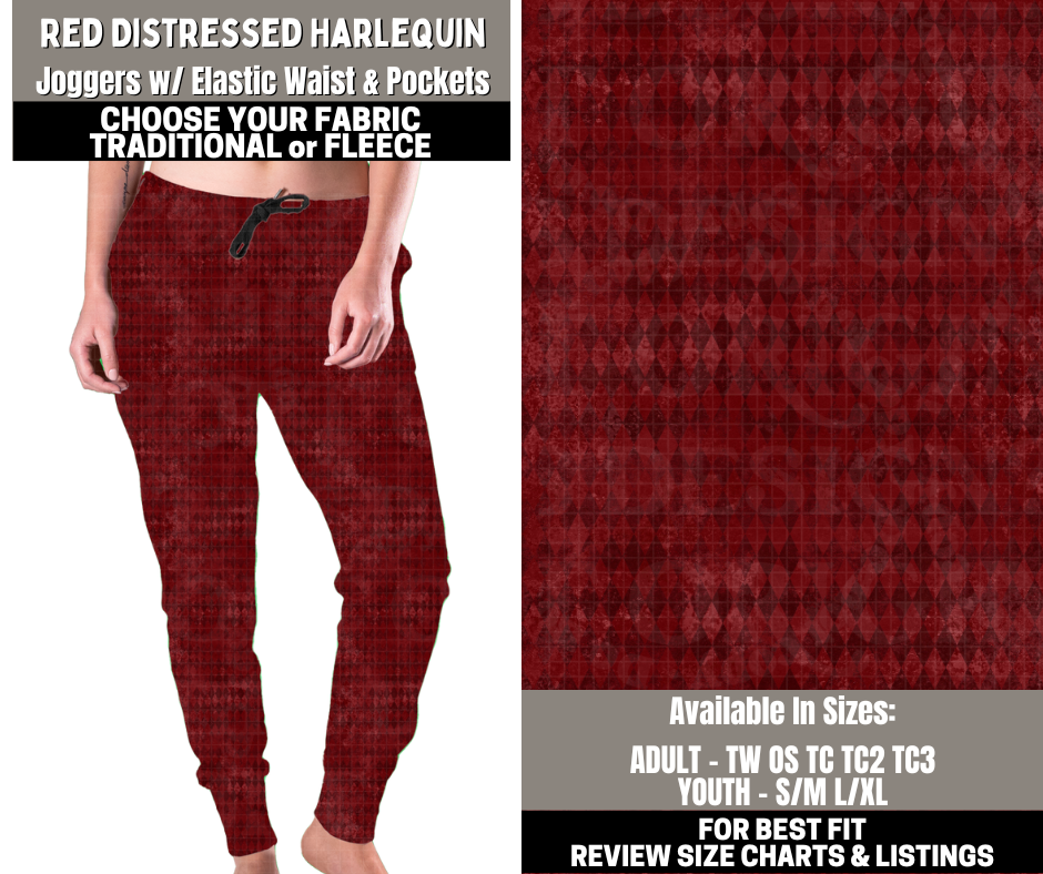 Preorder! Closes 12/1. ETA Feb. Red Distressed Harlequin Joggers Choose Fleece or Traditional