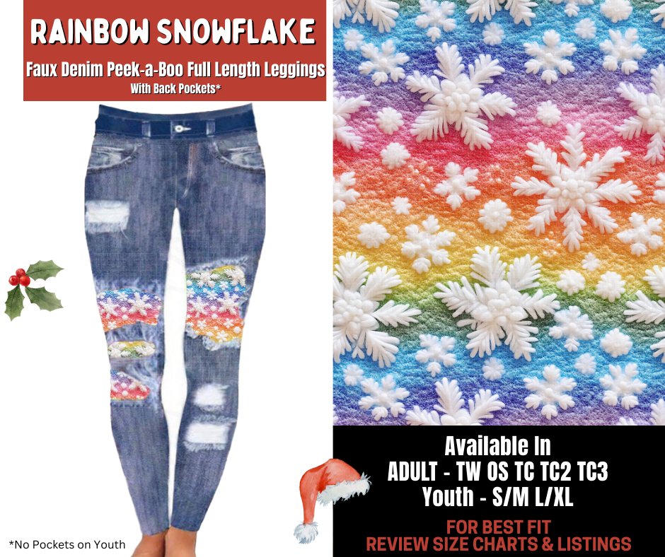 Preorder! Closes 9/24. ETA Dec. Rainbow Snowflake Full Length Faux Denim Peekaboo