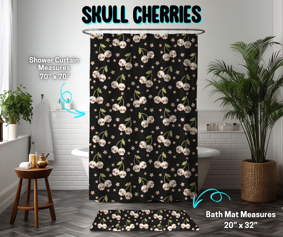 Preorder! Closes 3/26. ETA June. Skull Cherries Custom Shower Curtain and/or Bath Mat