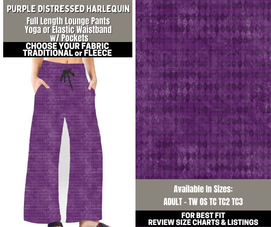 Preorder! Closes 12/1. ETA Feb. Purple Distressed Harlequin Lounge Pants Choose Fleece or Traditional