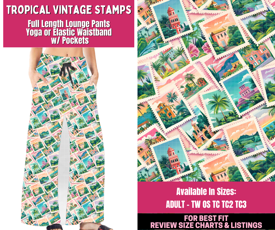 Preorder! Closes 12/31. ETA March. Tropical Vintage Stamps Full Length Lounge Pants