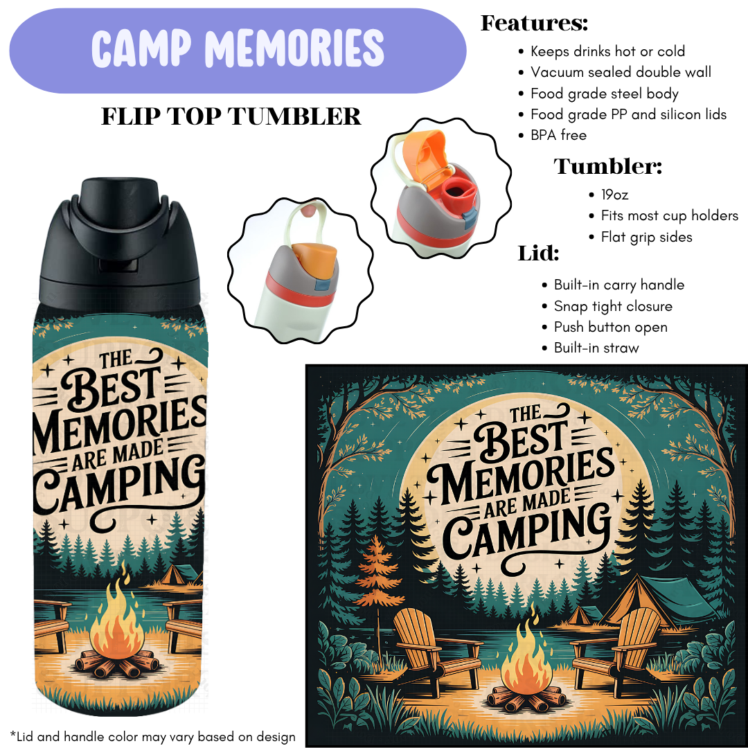 Preorder! Closes 12/11. ETA Feb. Camp Memories Flip Top Tumbler