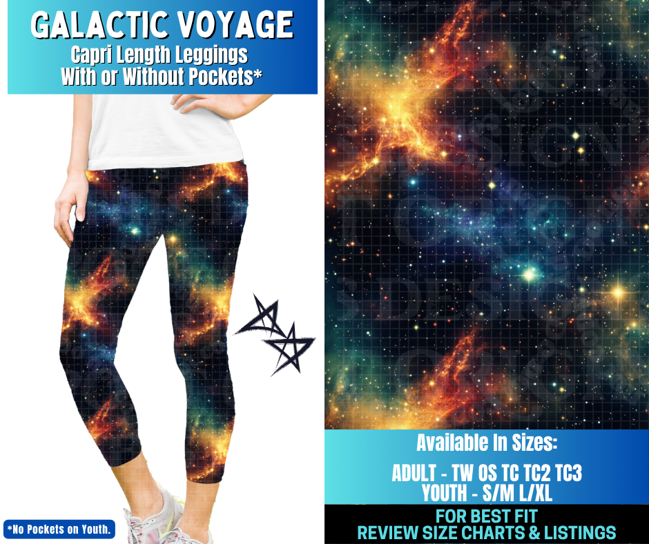 Preorder! Closes 12/17. ETA March. Galactic Voyage Capri Length Leggings w/wo Pockets