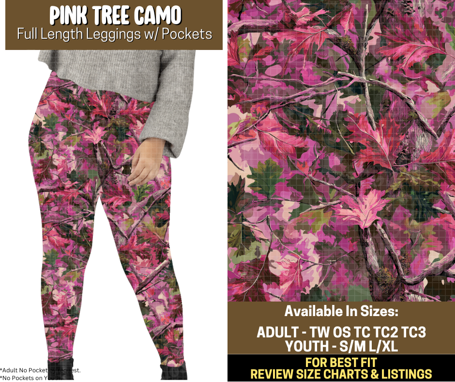 Preorder! Closes 9/12. ETA Dec. Pink Tree Camo Full Length Leggings w/wo Pockets