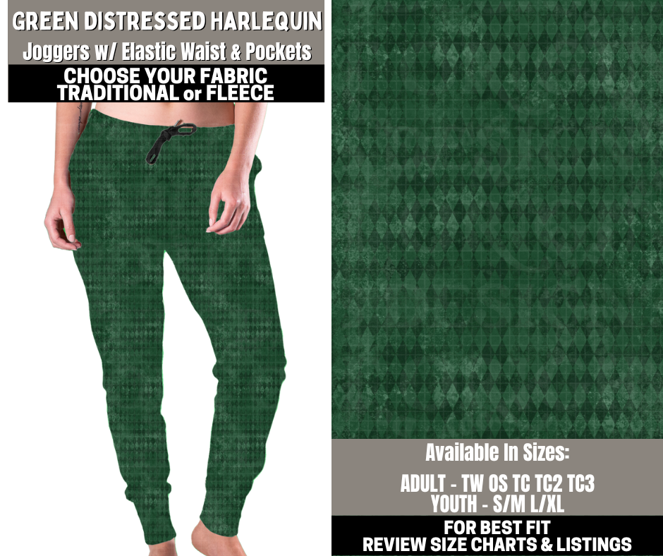 Preorder! Closes 12/1. ETA Feb. Green Distressed Harlequin Joggers Choose Fleece or Traditional