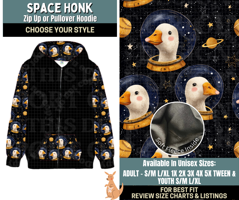 Preorder! Closes 10/2. ETA Dec. Space Honk Zip-Up or Pullover Hoodie