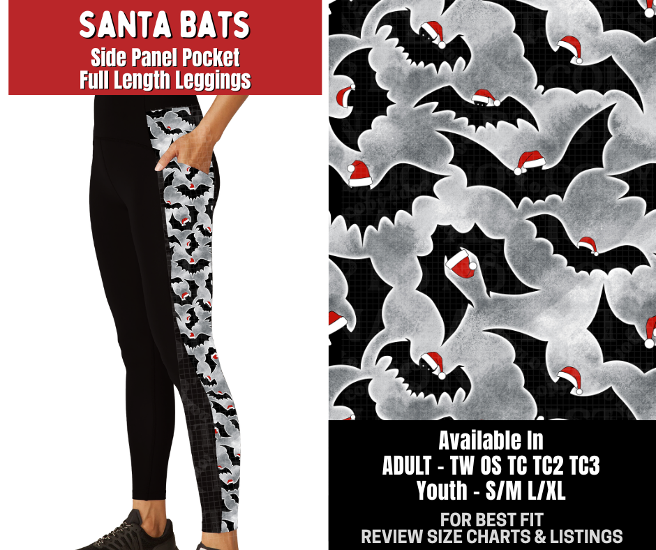 Preorder! Closes 8/31. ETA Dec. Santa Bats Side Panel Pocket Full Length Leggings