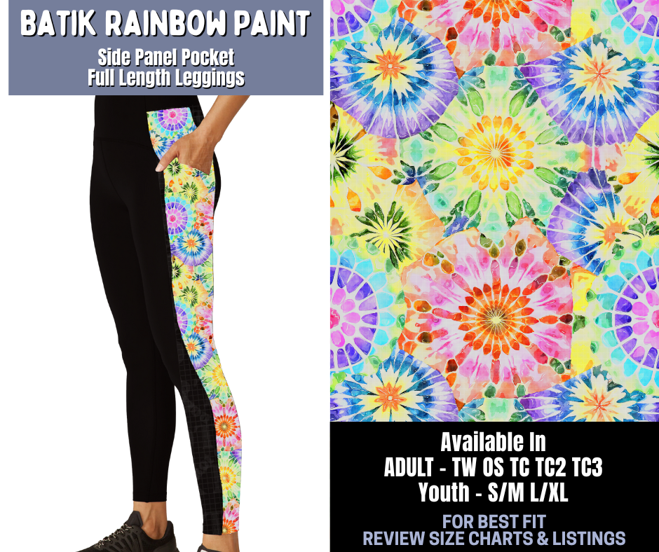 Preorder! Closes 1/8. ETA March. Batik Rainbow Paint Side Panel Pocket Full Length Leggings