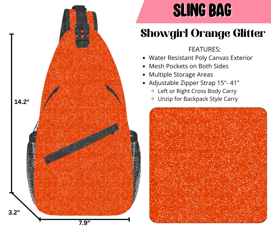 Preorder! Closes 9/17. ETA Dec. Showgirl Orange Glitter Sling Bag