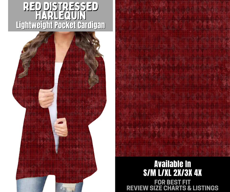 Preorder! Closes 12/3. ETA Feb. Red Distressed Harlequin Pocket Cardigan