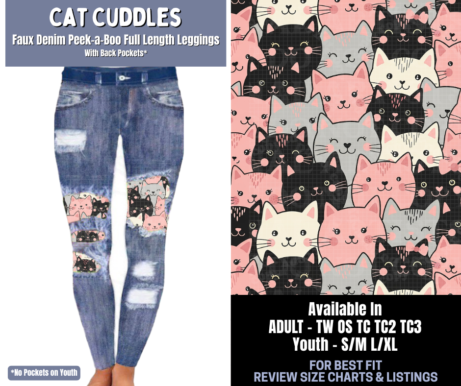 Preorder! Closes 1/8. ETA March. Cat Cuddles Full Length Faux Denim Peekaboo