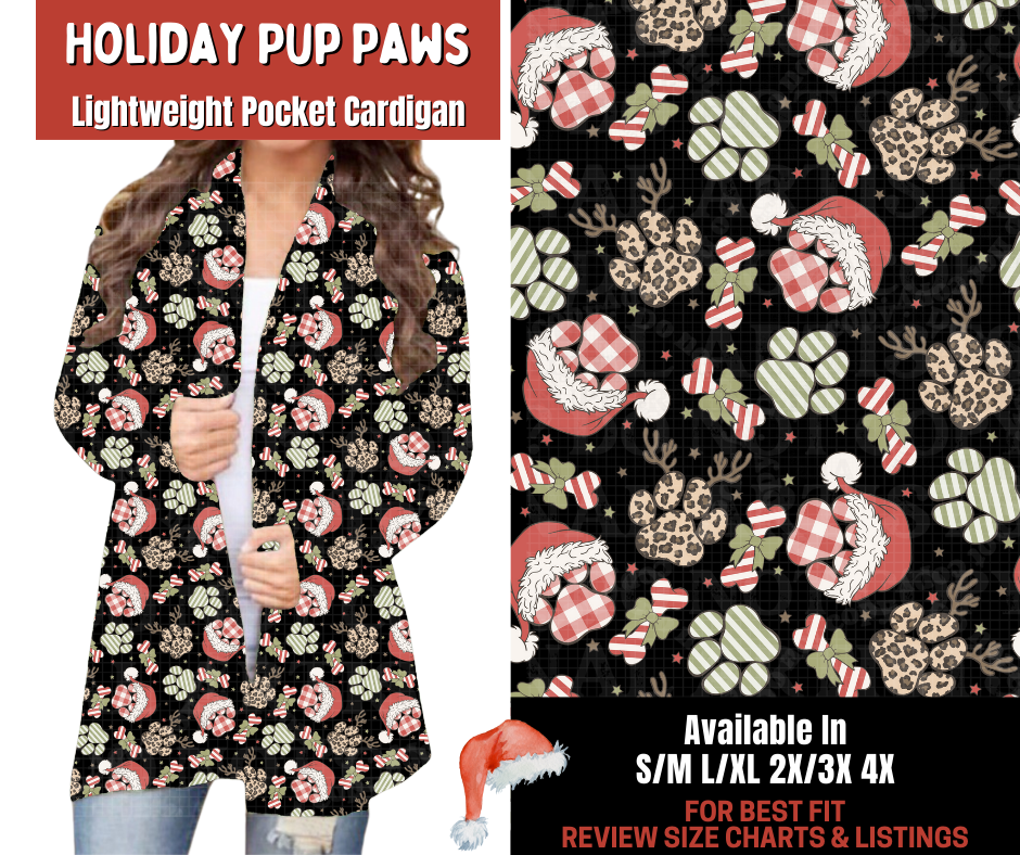 Preorder! Closes 9/24. ETA Dec. Holiday Pup Paws Pocket Cardigan