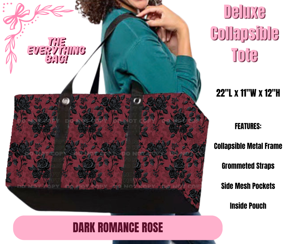 Preorder! Closes 11/27. ETA Feb. Dark Romance Rose Collapsible Tote