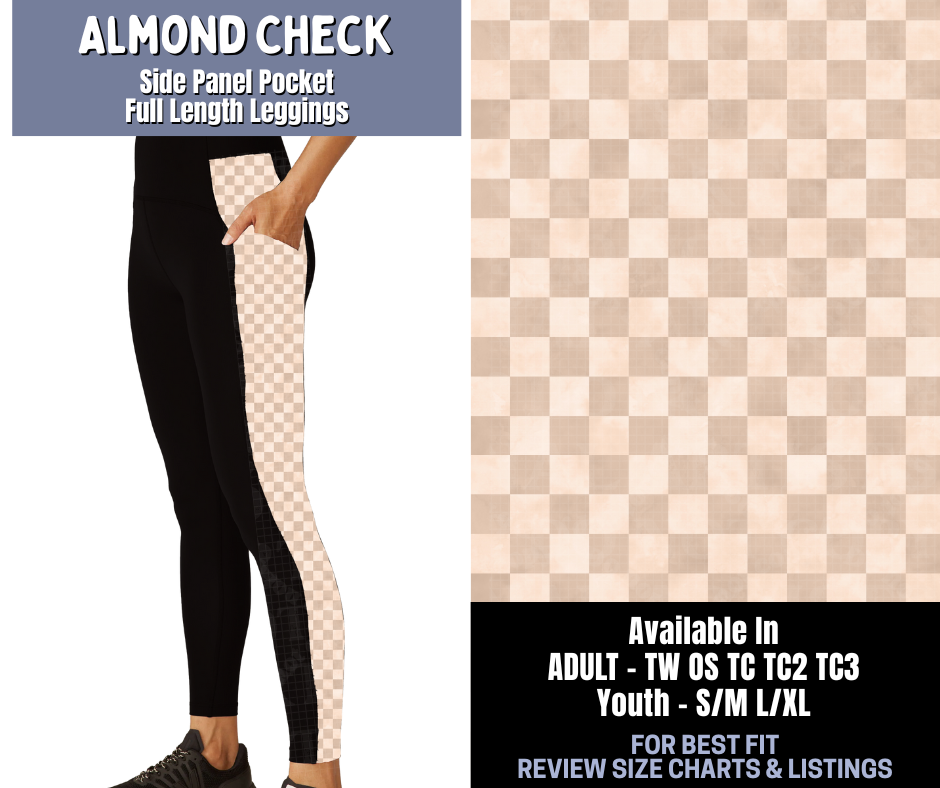 Preorder! Closes 1/8. ETA March. Almond Check Side Panel Pocket Full Length Leggings