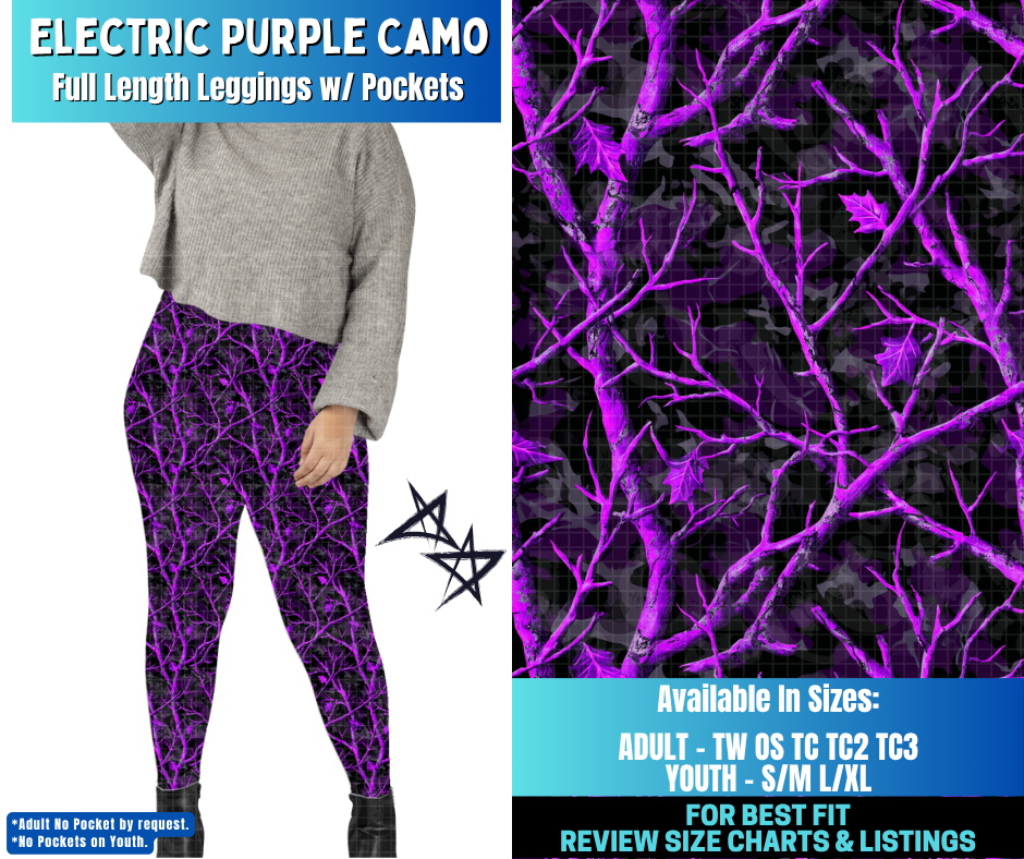 Preorder! Closes 12/17. ETA March. Electric Purple Camo Full Length Leggings w/wo Pockets