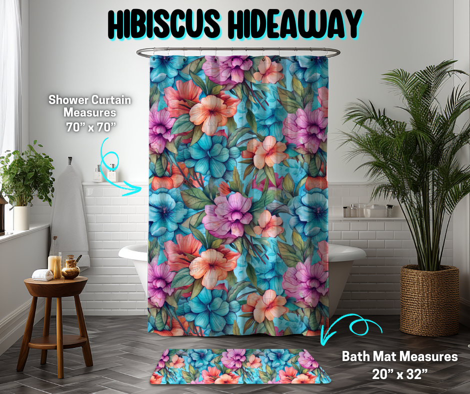 Preorder! Closes 3/26. ETA June. Hibiscus Hideaway Custom Shower Curtain and/or Bath Mat