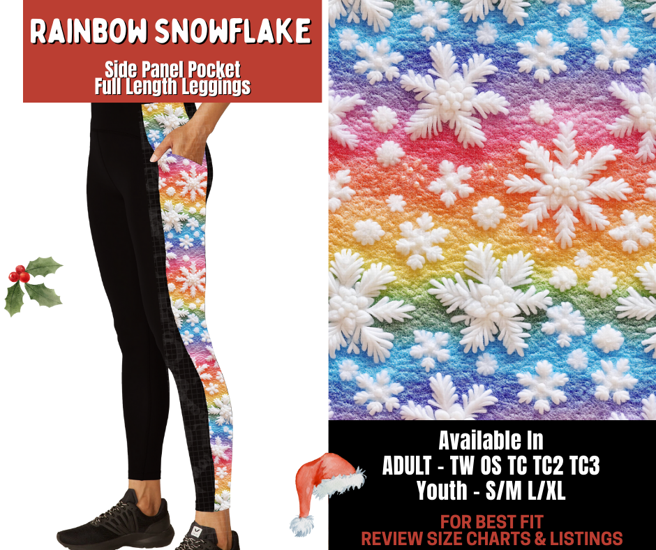 Preorder! Closes 9/24. ETA Dec. Rainbow Snowflake Side Panel Pocket Full Length Leggings
