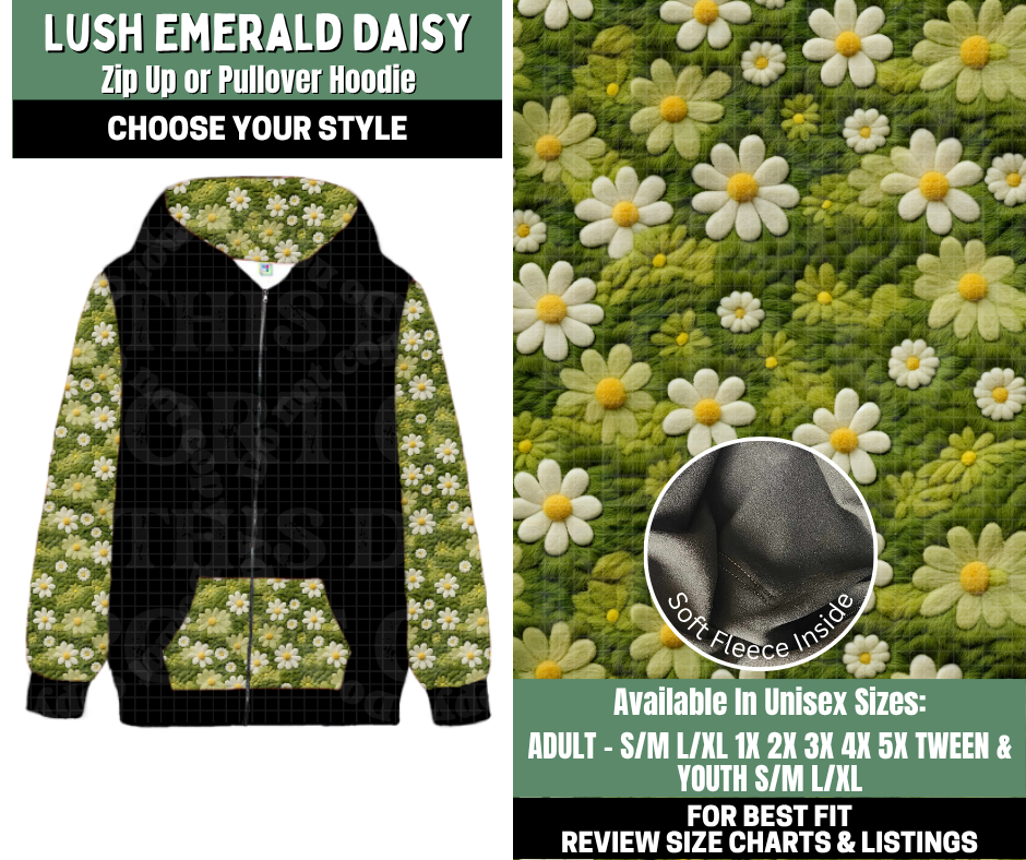 Preorder! Closes 12/4. ETA Feb. Lush Emerald Daisy Zip-Up or Pullover Hoodie