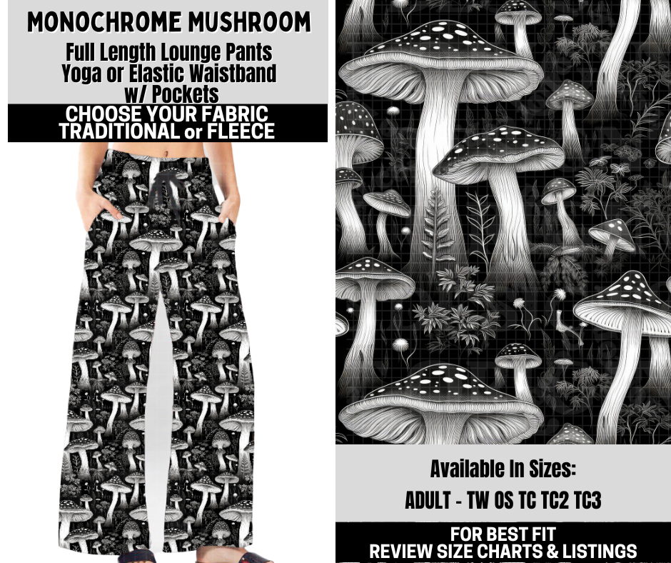 Preorder! Closes 10/6. ETA Dec. Monochrome Mushroom Lounge Pants Choose Fleece or Traditional