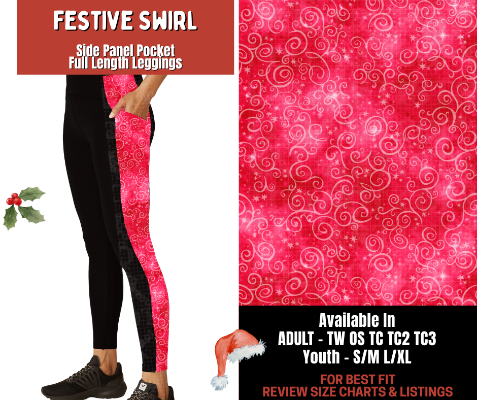 Preorder! Closes 9/24. ETA Dec. Festive Swirl Side Panel Pocket Full Length Leggings