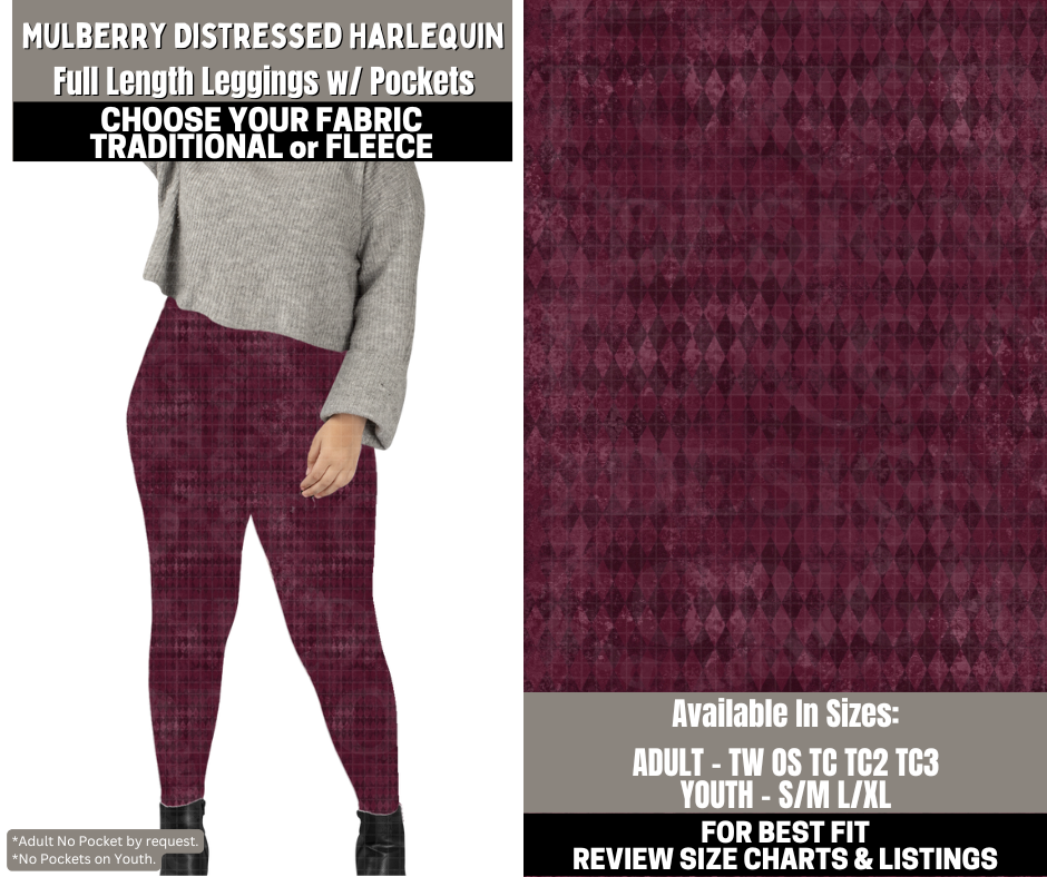 Preorder! Closes 12/1. ETA Feb. Mulberry Distressed Harlequin Leggings Choose Fleece or Traditional