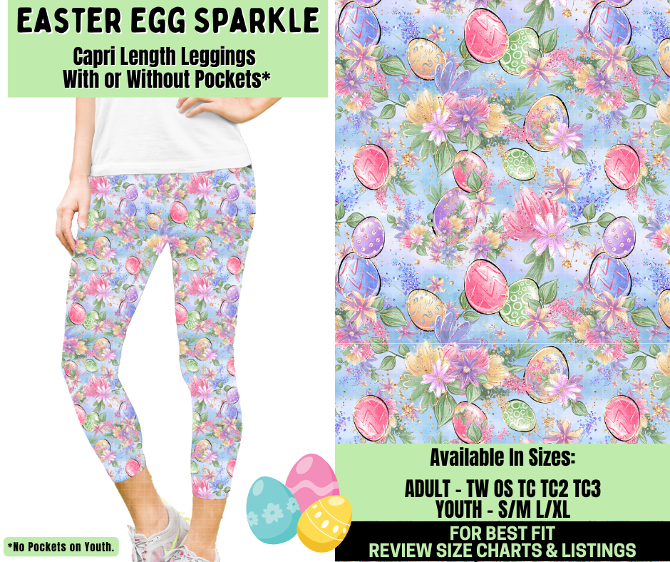 Preorder! Closes 1/19. ETA April. Easter Egg Sparkle Capri Length Leggings w/wo Pockets