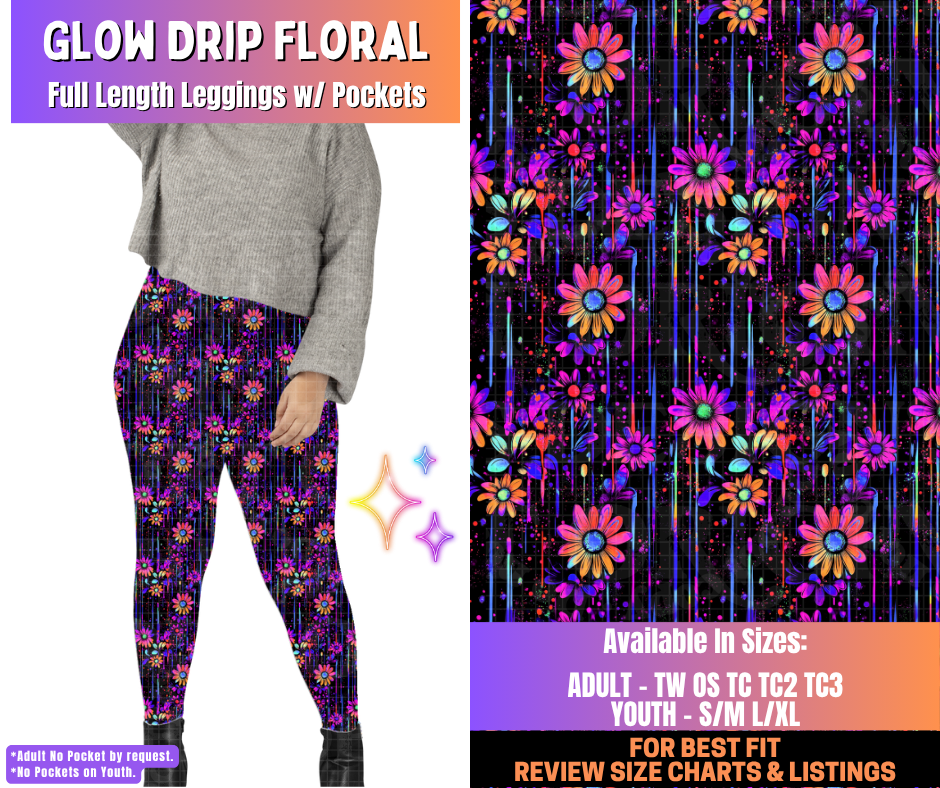 Preorder! Closes 12/10. ETA March. Glow Drip Floral Full Length Leggings w/wo Pockets