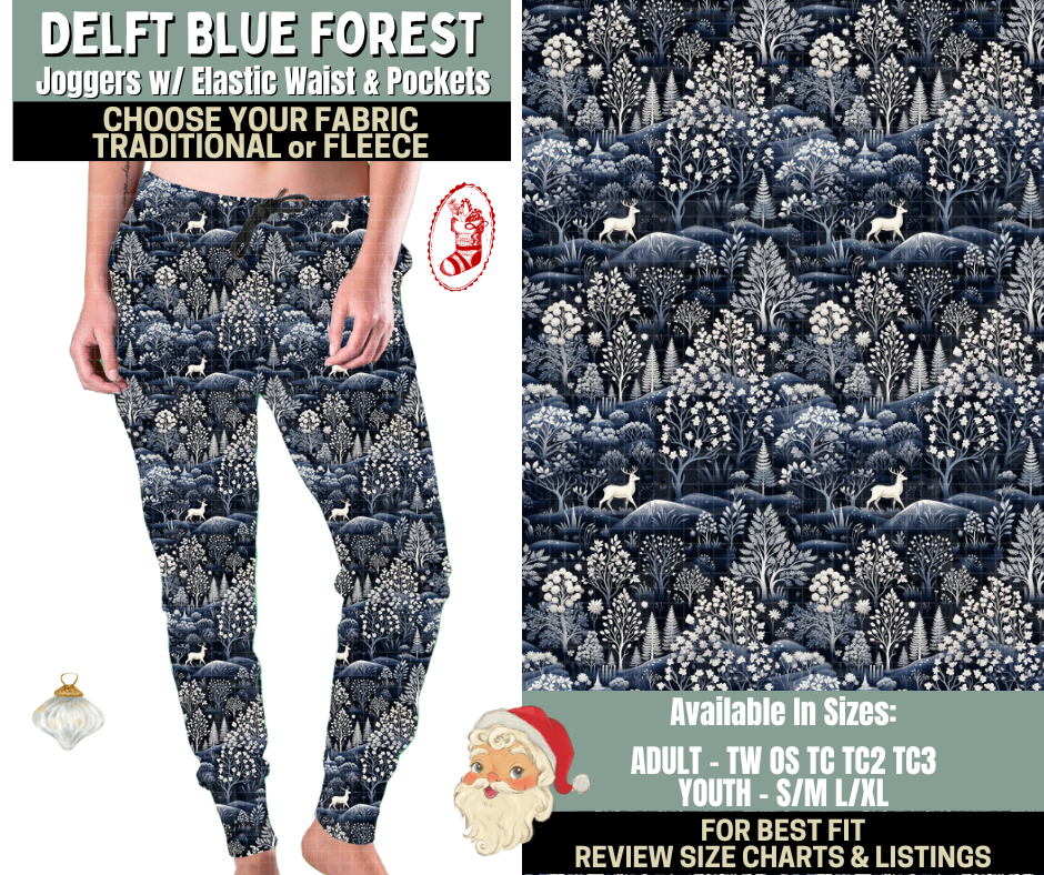 Preorder! Closes 9/15. ETA Dec. Delft Blue Forest Joggers Choose Fleece or Traditional