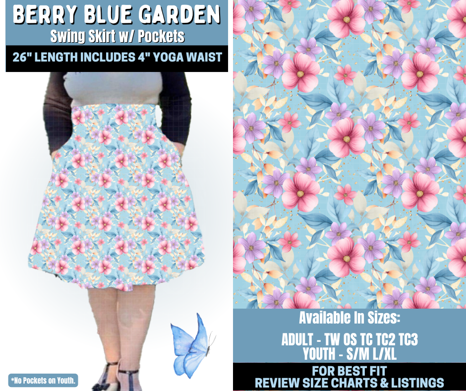 Preorder! Closes 1/15. ETA April. Berry Blue Garden Swing Skirt