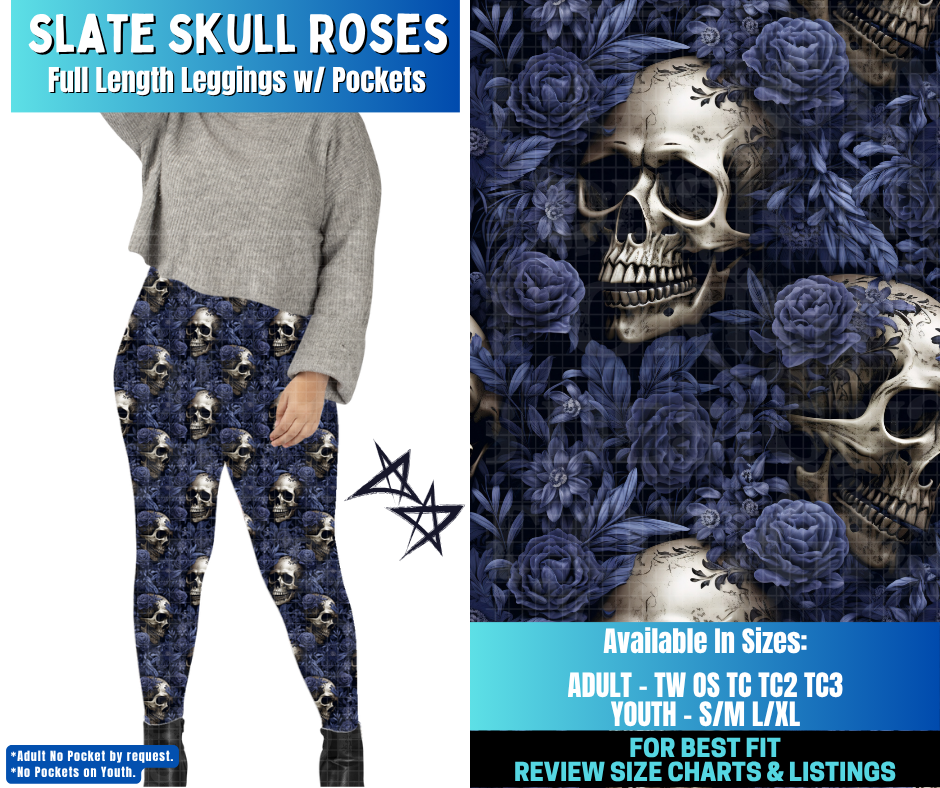 Preorder! Closes 12/17. ETA March. Slate Skull Roses Full Length Leggings w/wo Pockets