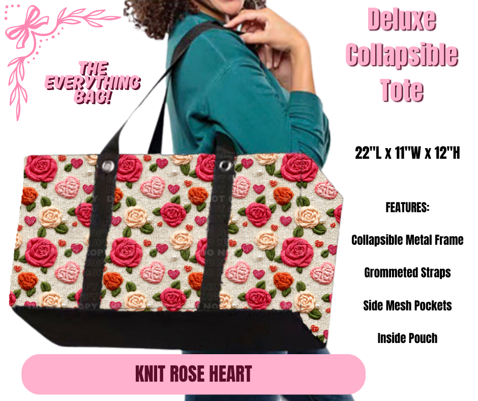 Preorder! Closes 11/27. ETA Feb. Knit Rose Heart Collapsible Tote