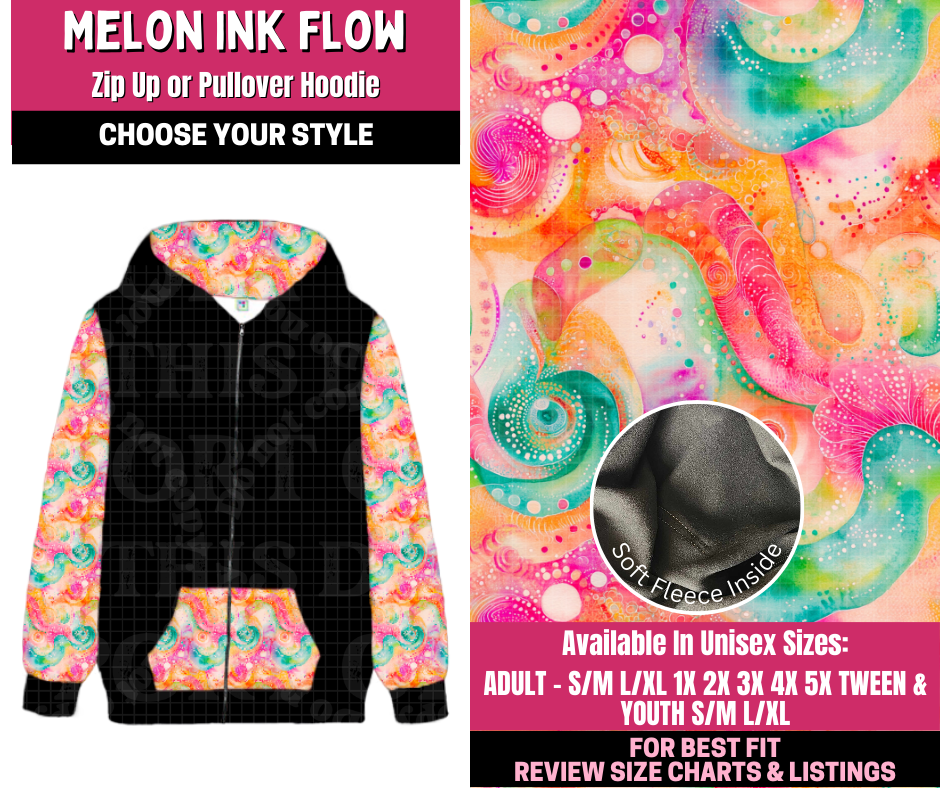 Preorder! Closes 12/31. ETA March. Melon Ink Flow Full Length Zip-Up or Pullover Hoodie