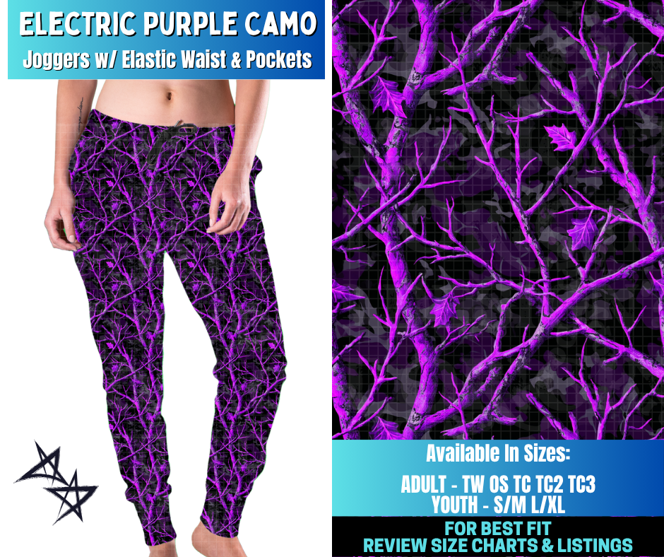 Preorder! Closes 12/17. ETA March. Electric Purple Camo Joggers