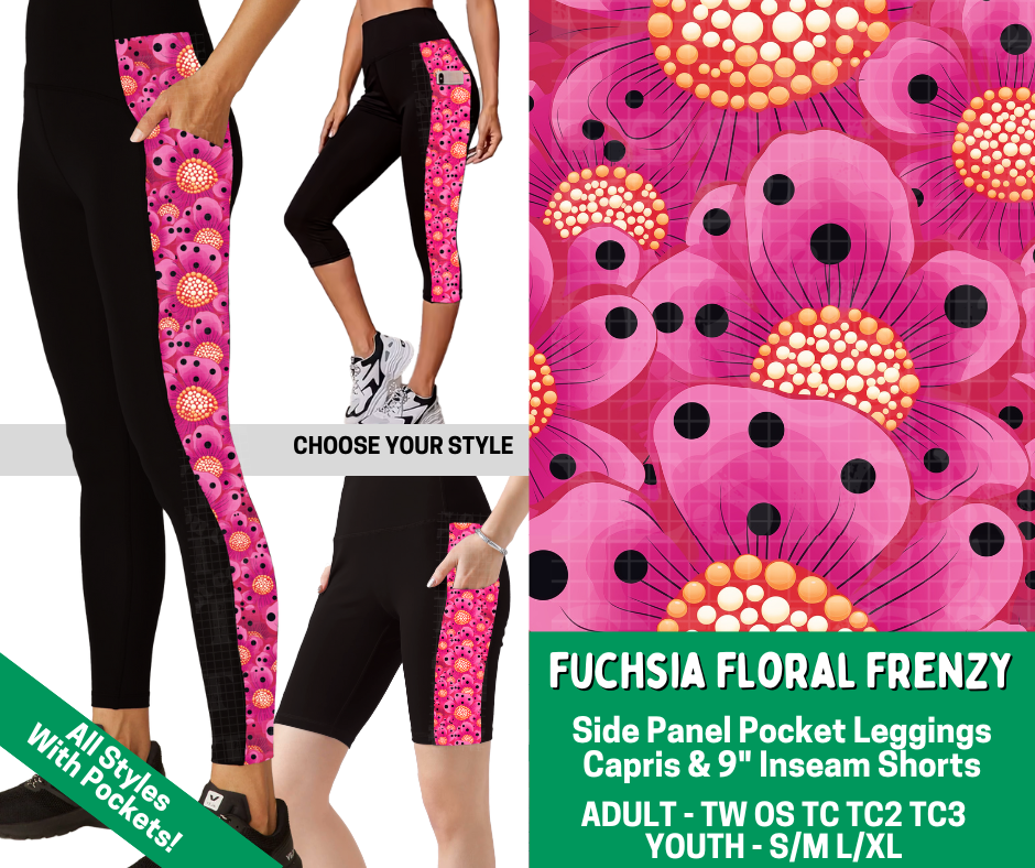 Preorder! Closes 2/18. ETA May. Fuchsia Floral Frenzy Combo Side Panel Legging Lengths