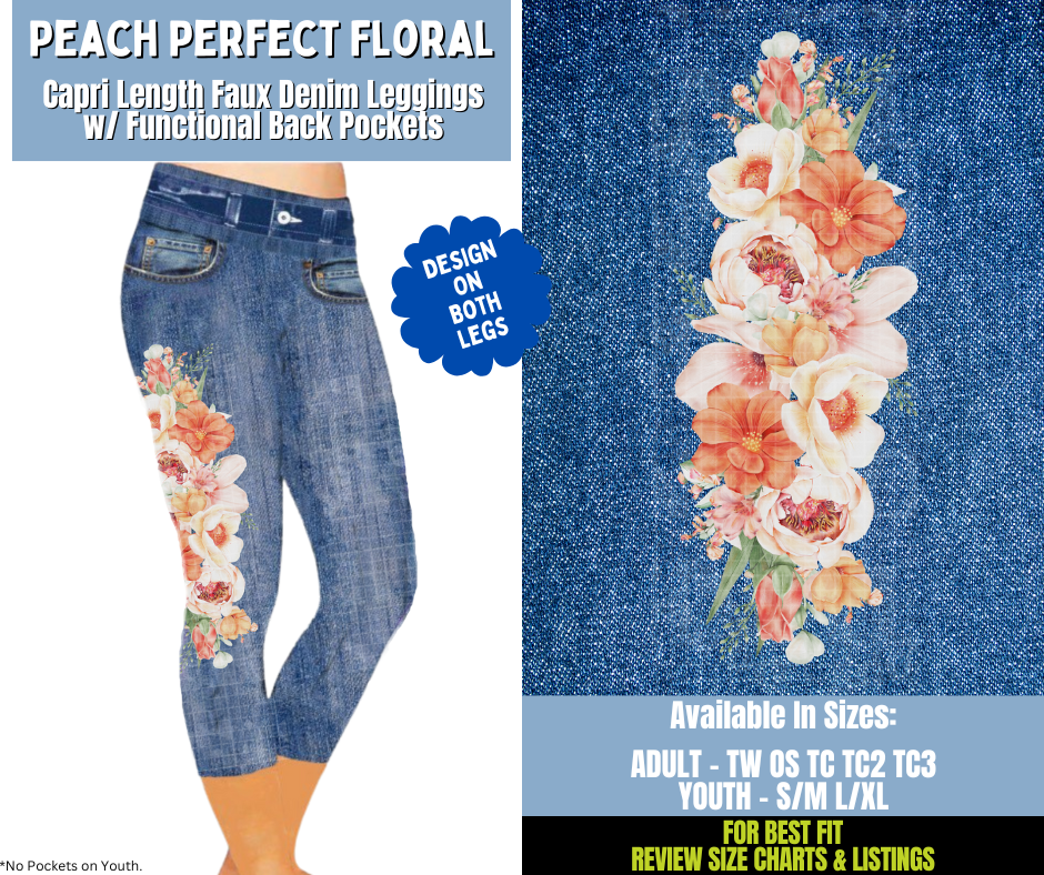 Preorder! Closes 12/15. ETA March. Peach Perfect Floral Capri Leggings w/ Side Leg Designs