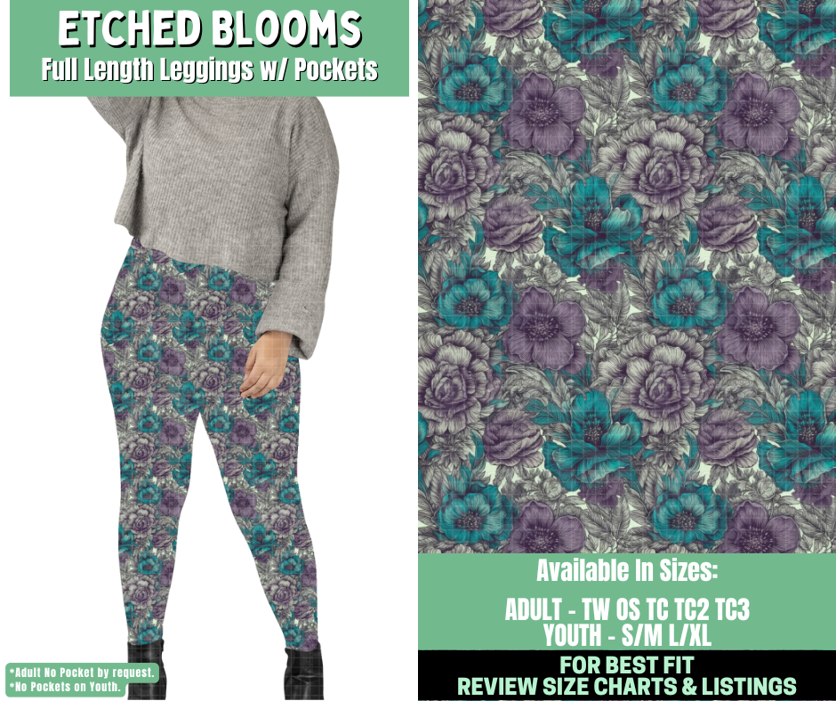 Preorder! Closes 1/7. ETA March. Etched Blooms Full Length Leggings w/wo Pockets