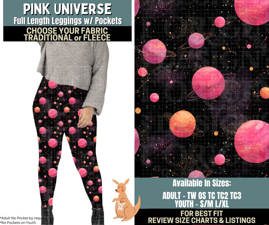 Preorder! Closes 10/2. ETA Dec. Pink Universe Leggings Choose Fleece or Traditional